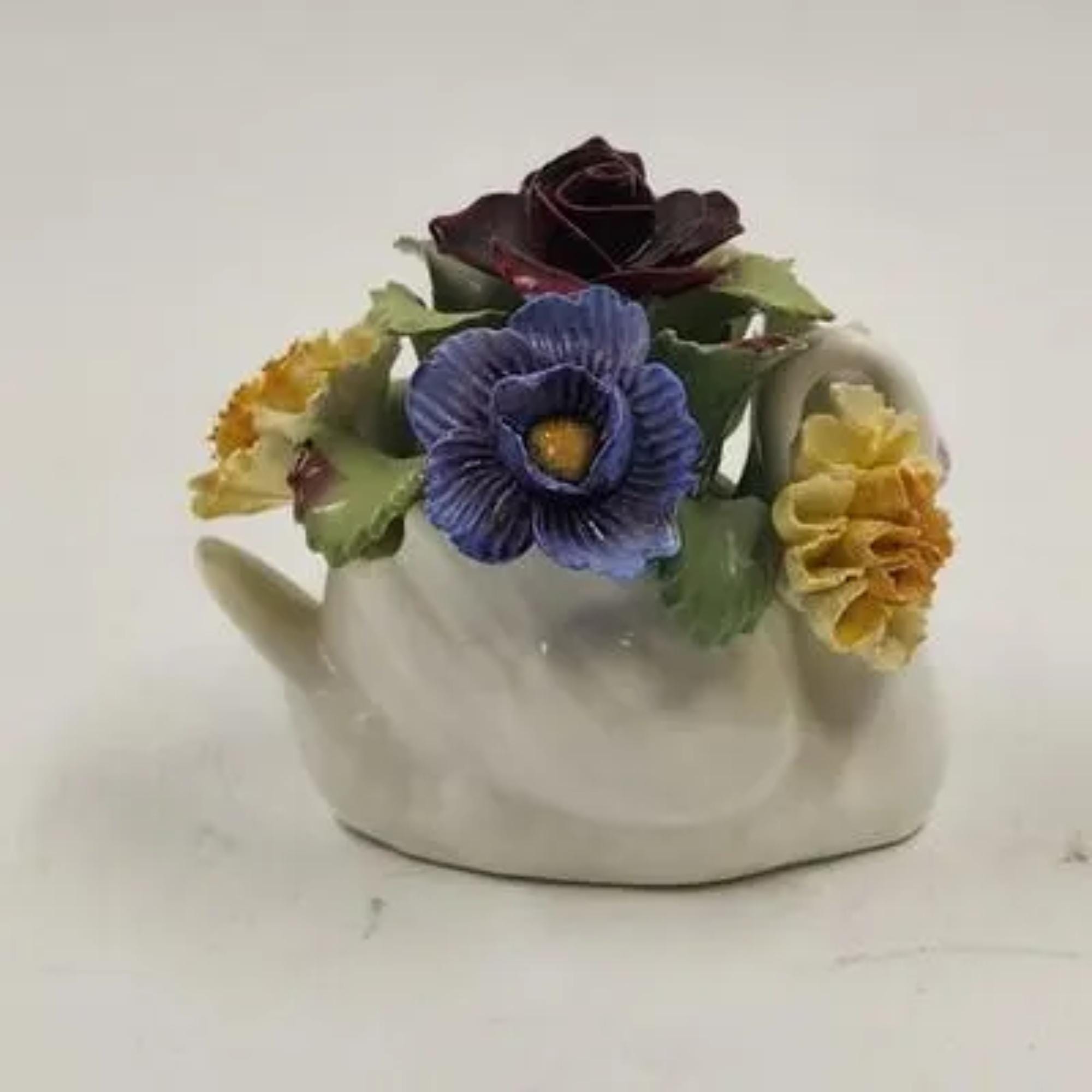 Aynsley Bone China Flower Bouquet Figurine Swan Base Hand Painted