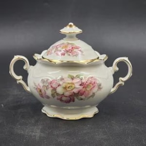 Vintage Schumann Arzberg Bavaria Pink Roses Sugar Bowl with Lid - Elegant German Porcelain