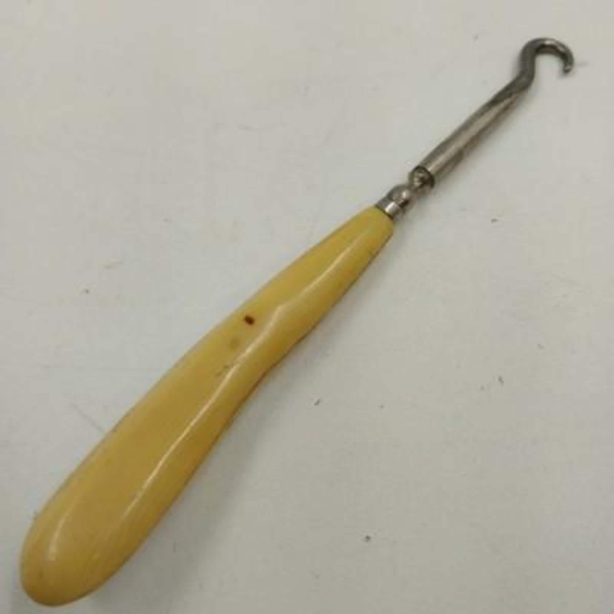 1900s Shoe Button & Corset Hook Tool: Bone, Bakelite, Metal