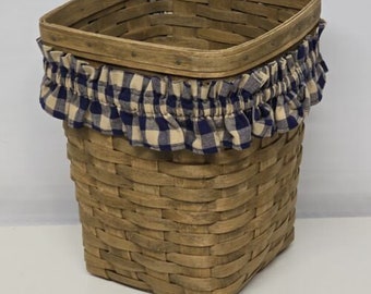 Longaberger Basket Blue Gingham Garter 9.5" x 9.5" x 12" Basket 1984 Dresden