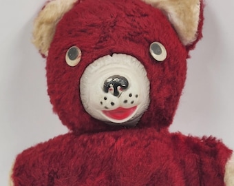 Vintage 1950s Knickerbocker Red Plush Teddy Bear With Rubber Nose