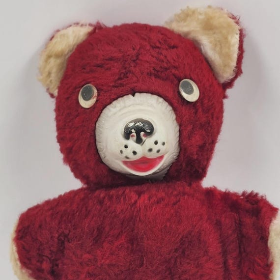 Vintage 1950s Knickerbocker Red Plush Teddy Bear With Rubber Nose