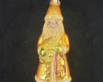 Antique Santa Gold & Opaque Colored Mercury Glass 8" Christmas Tree Ornament