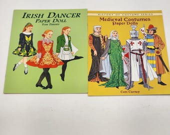 Dover Paper Dolls Mittelalter Kostüme & Irish Dancer Buch Set von Tom Tierney Vintage