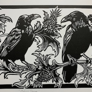 Odin's Dream, limited edition, linocut, Raven, hand-carved