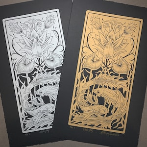 Water Lily, limited edition, linocut, hand-carved, hand printed