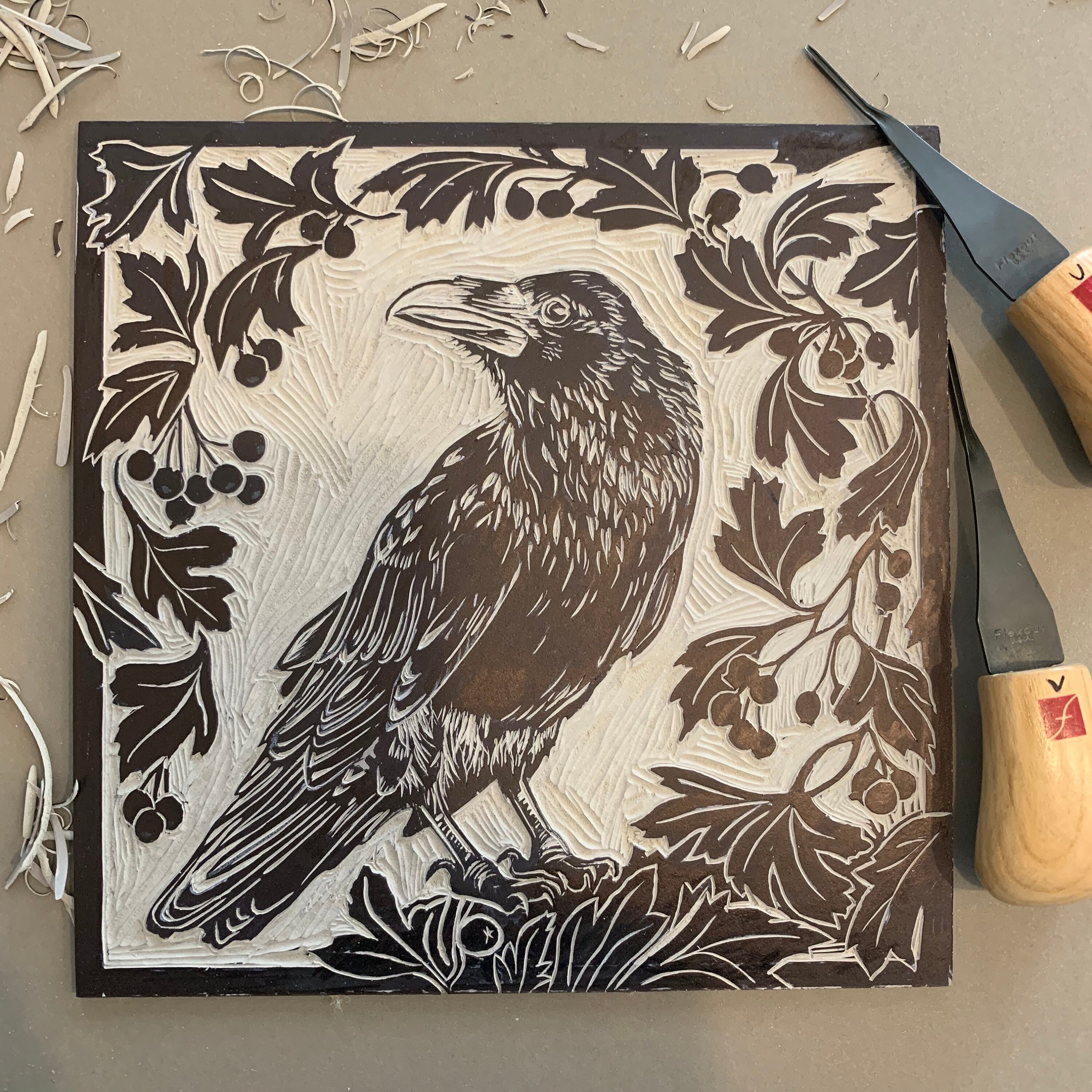 Raven and Hawthorn Linocut Last Prints of the Edition Etsy