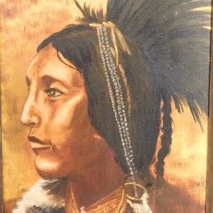 Plains Indian oil painting signed Joyce Sonnebend