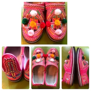 Colorful Pom Pom embroidered closed round toe flat slipper shoe size 10