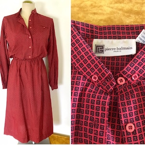 Vintage 1970s Pierre Balmain Red Logo long Sleeved Shirt Dress