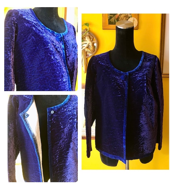 Vintage royal blue purple velvet collarless formal