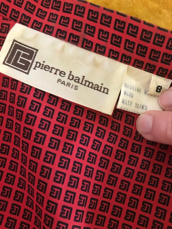 Vintage 1970s Pierre Balmain Red Logo long Sleeve… - image 9