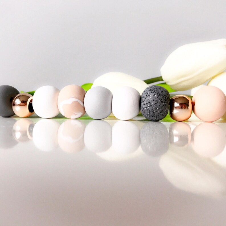 Blush and Rose Gold Jewellery Gift Set Beaded Clay Necklace Etsy