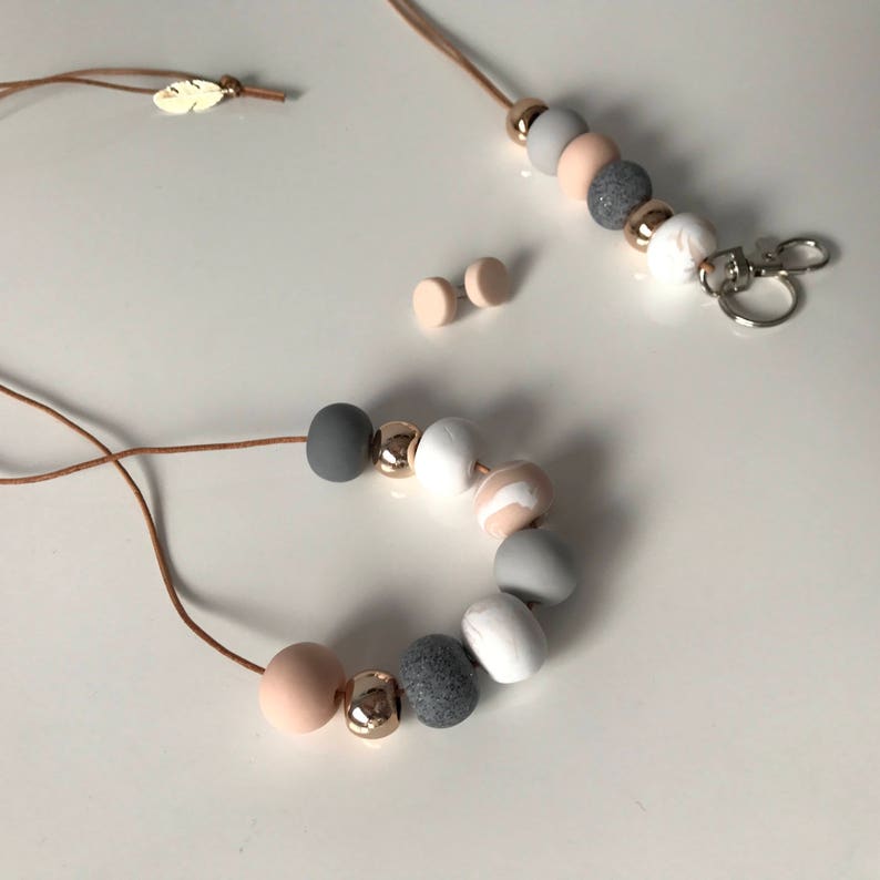 Blush and Rose Gold Jewellery Gift Set Beaded Clay Necklace Etsy
