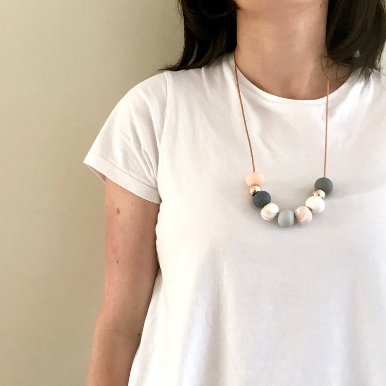 Blush and Rose Gold Jewellery Gift Set Beaded Clay Necklace Etsy