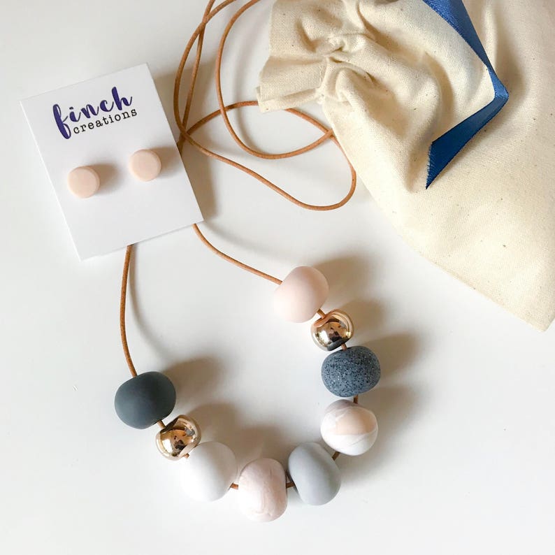 Blush and Rose Gold Jewellery Gift Set Beaded Clay Necklace Etsy