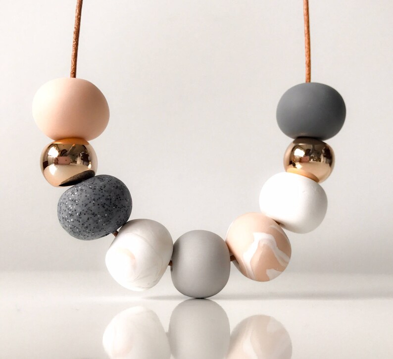 Blush and Rose Gold Jewellery Gift Set Beaded Clay Necklace Etsy