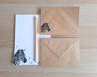 Stationery Letter Writing Set with kraft envelopes - Zebra