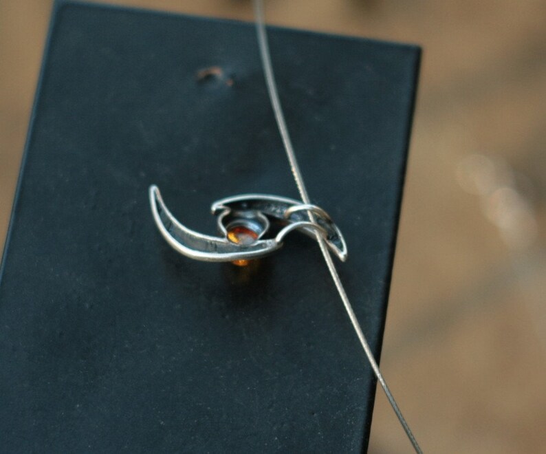 Silver and amber vintage pendant lady accessory delicate jewelry piece