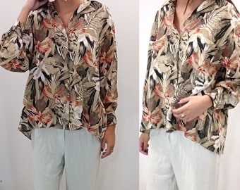 90s Dior Floral Silk Blouse / Muted Tone Flower Top / Medium