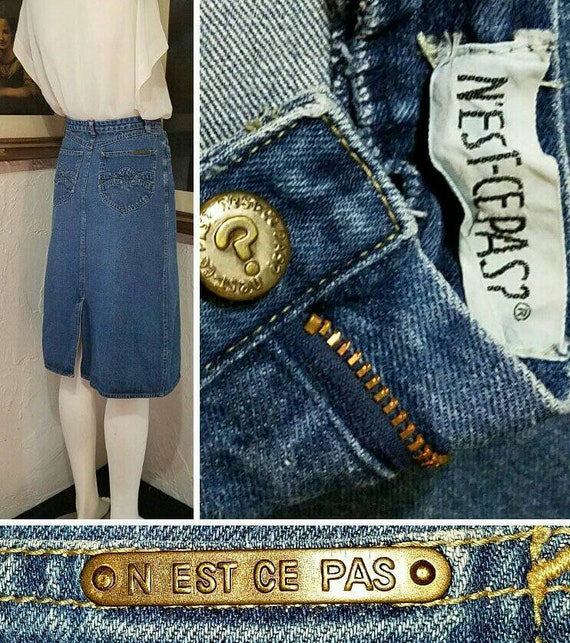 70s Skirt / N Est Ce Pas / Denim Jean High Rise H… - image 8