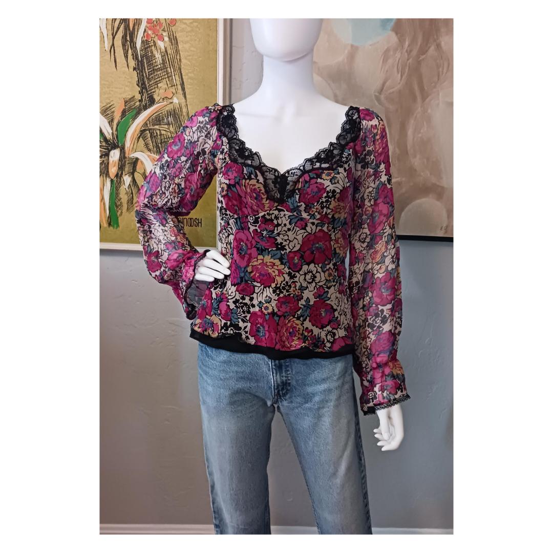 Haut Manches Longues Cœur Rouge Betsey Johnson - Taille S - Occasion Très Bon état