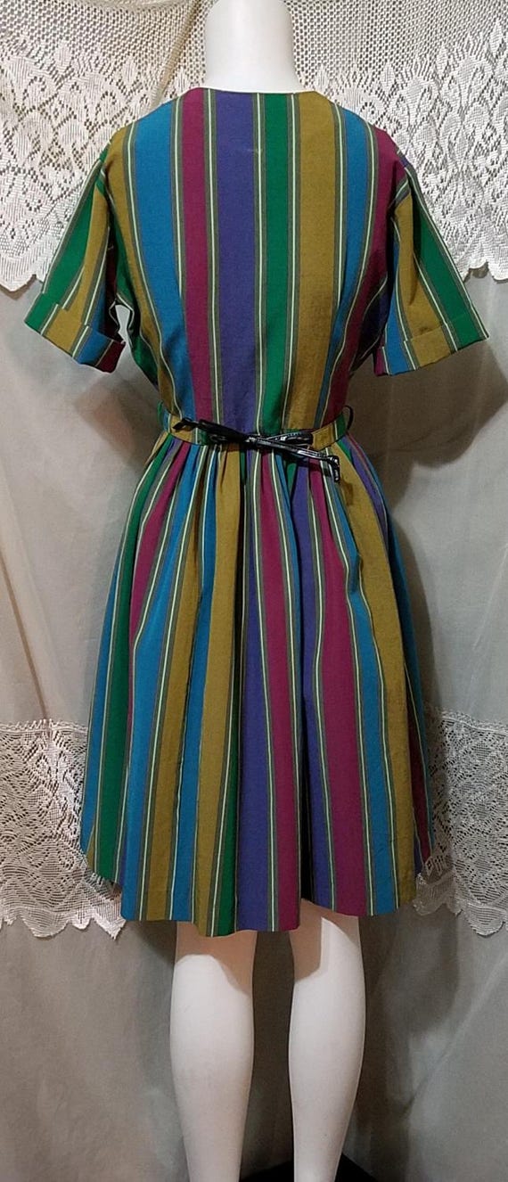 50s Dress Party Multi Colored Striped Button Up D… - image 4