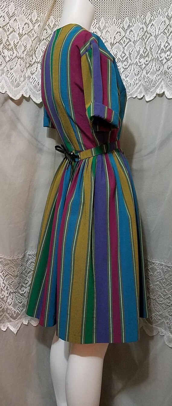 50s Dress Party Multi Colored Striped Button Up D… - image 3