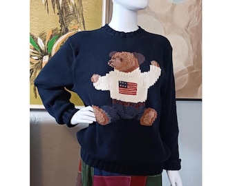 90s POLO BEAR by Ralph Laurenラグランスウェット希少 Vintage 90s Ralph Lauren Polo Bear Sweatshirt - Blue Medium