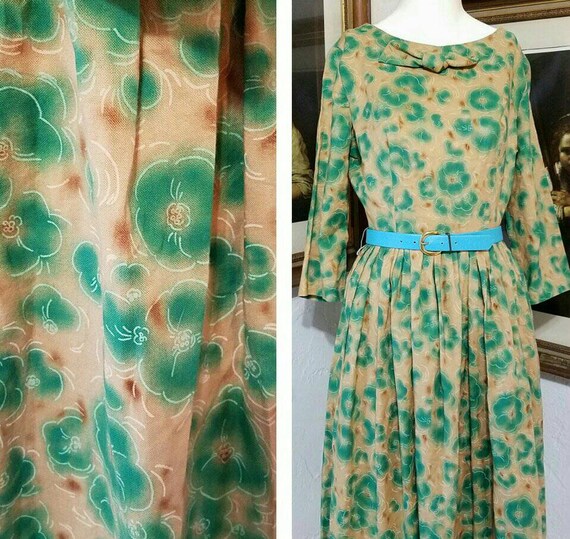 Vintage Best Cutest 50s Day Dress ALDENS Silkscree