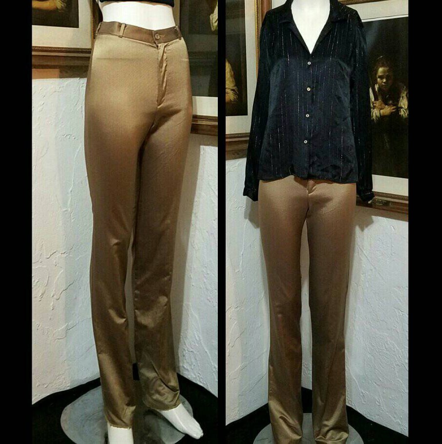 Vintage Mod Hip Pleated High Waist Cigarette Pants XS Brown Tan