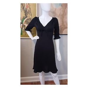 90s y2k Betsey Johnson New York Ruffle Sleeve Black Dress Size Small