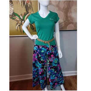 60s 70s Vintage Psychedelic Wide Leg Barkcloth Wide Leg Pants OOAK One of a Kind Size Small 25 x 26.5