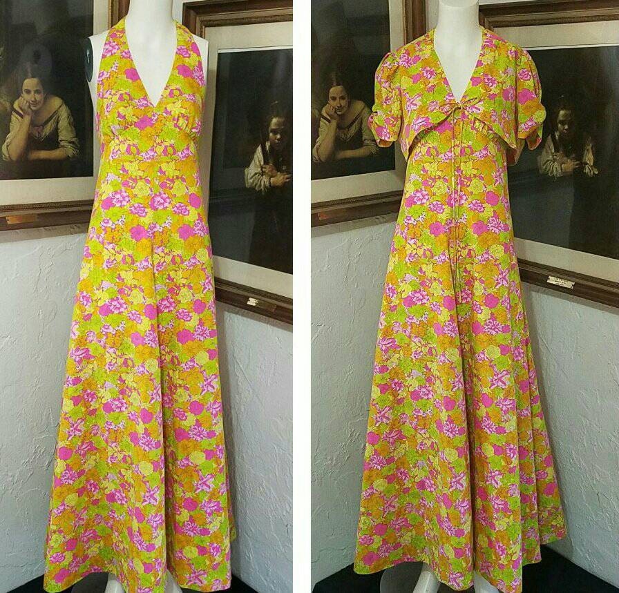 Vintage 70s Dress and Shrug 2pc Set Floral Halter Maxi / - Etsy