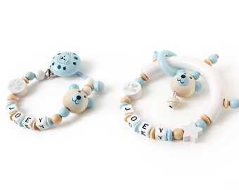 Set - grasping toy and pacifier chain with desired name