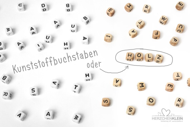 Schnullerkette mit Holzbuchstaben Modell TOBIAS Bild 1