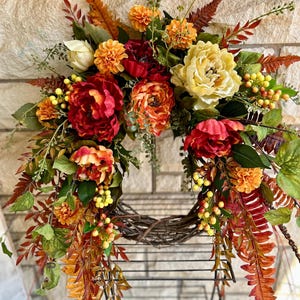 Fall Crescent Peony Wreath, Fall Front Door Wreath, Cottagecore Peony and Berry Wreath, Thanksgiving Wreath, Autumn Fern Wreath, Fall Decor