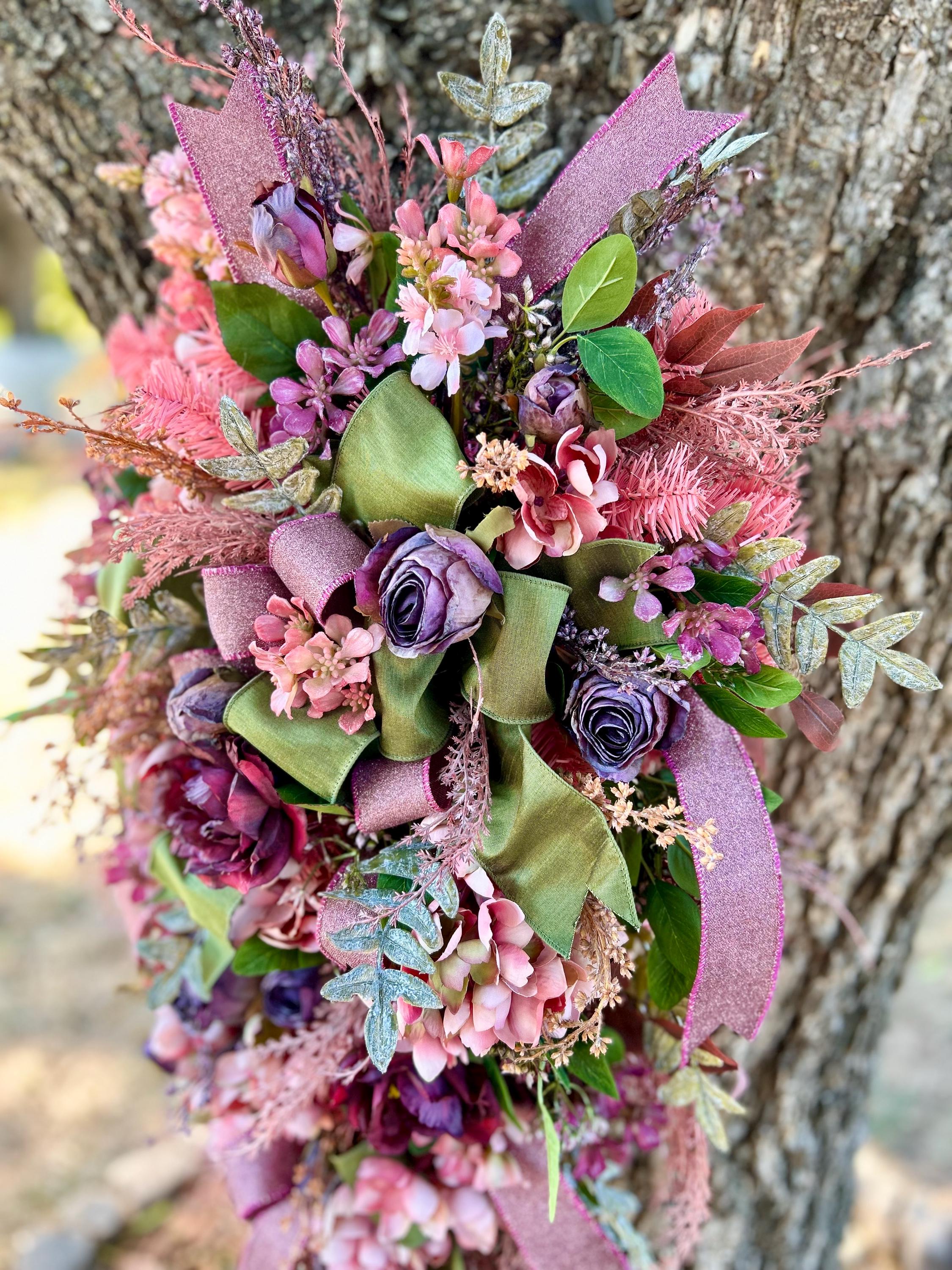 Fall Pink and Deep Purple Swag for Front Door, Hydrangea Autumn Swag ...