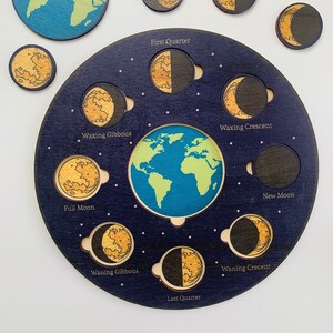 Puzzle des phases en bois de la lune - Un puzzle Montessori pour les enfants - Matériel d’école à la maison