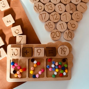Wooden Math Tray- Wooden Counting Tray- Math and Counting Board- Montessori Learning Board,