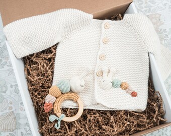 Crochet Baby Gift Set | Baby Crochet Sweater | Organic Baby Essentials | Baby Sweater Gift Set| Crochet Rattle