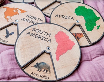 Montessori Continents | Continents Kit | Montessori Animal and Continent Wheel | 7 Continents