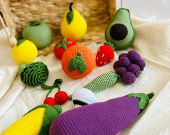 Crochet Vegetables and Fruits Basket, Crochet Pretend Play Toys, Organic Toys