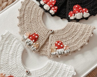 Gift for Kids, Kids Crochet Collar with Mushroom Embroidery