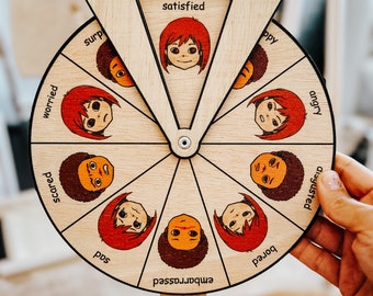 Wooden Emotions Wheel | Montessori Feelings Chart |  Learn About Feelings | Emotions Spinner Wheel |