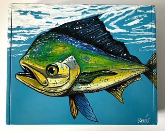 Mahi Mahi Fish Custom Hand Painted Cigar Box