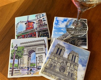 Parisian Icons Set of 4 Ceramic Tile Coasters