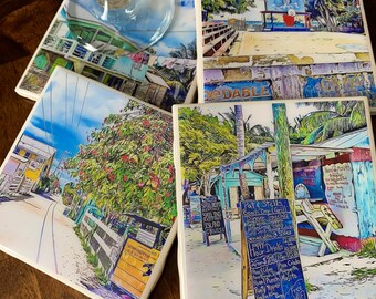 Caye Caulker, Belize / Set of 4 Ceramic Tile Coasters