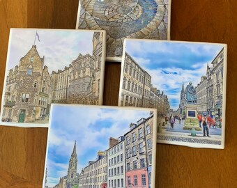 Strolling through Edinburgh /  Set of 4 Ceramic Tile Coasters