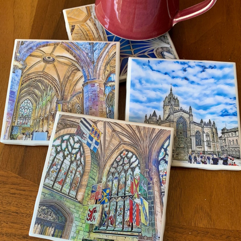 St. Giles Cathedral, Edinburgh / Set of 4 Ceramic Tile Coasters image 1